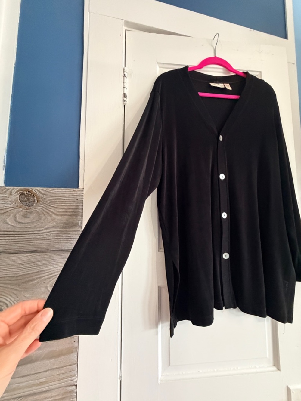 Vintage Chico's Black Button-Up Travelers fabric Shirt/ Cardigan